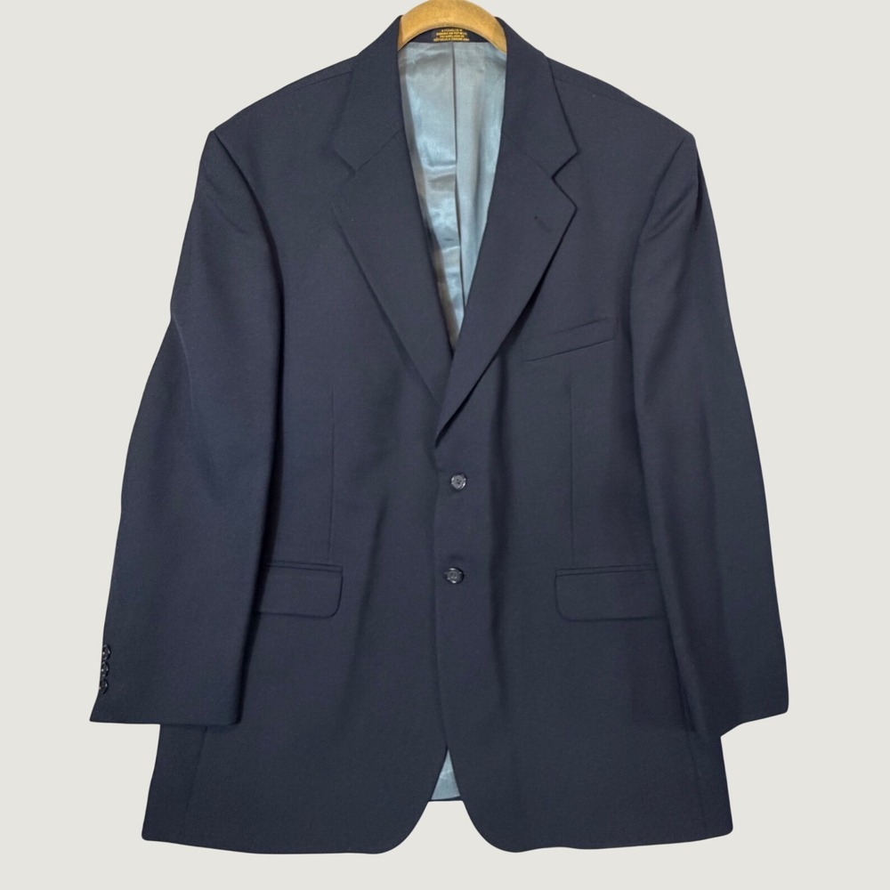 Stafford Blazer Mens 44R Navy Blue Two Button Worsted Wool Blend Suit Jacket